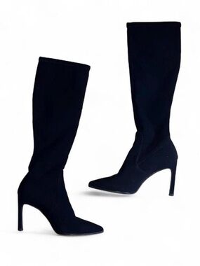 Stuart Weitzman Black Knee-High Pointed-Toe Stiletto Boots